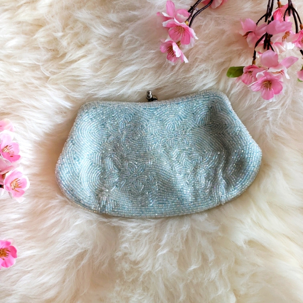 Vintage 1950s Dreamy Blue Beaded Mini Clutch